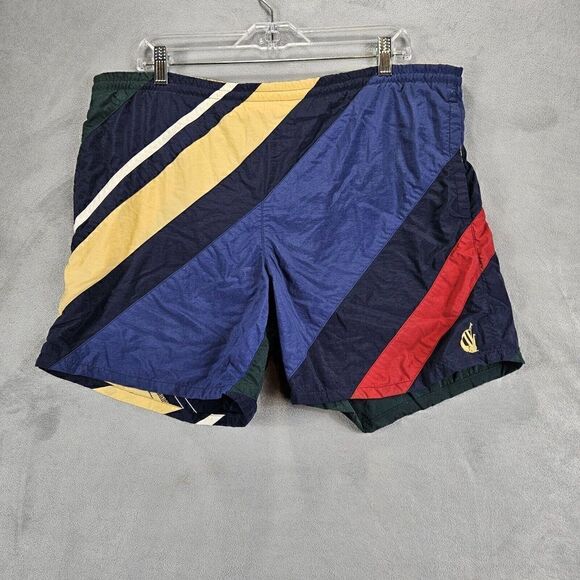 Vtg Nautica Board Shorts Mens Medium Blue Green Color Block Surf Swim Trunks - Picture 1 of 9